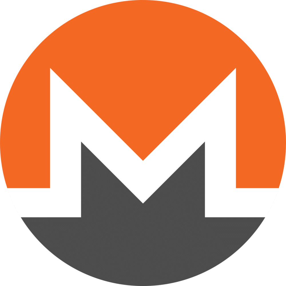 ALT Text: Monero (XMR) cryptocurrency logo featuring a stylized white 'M' on a split orange and gray circle.