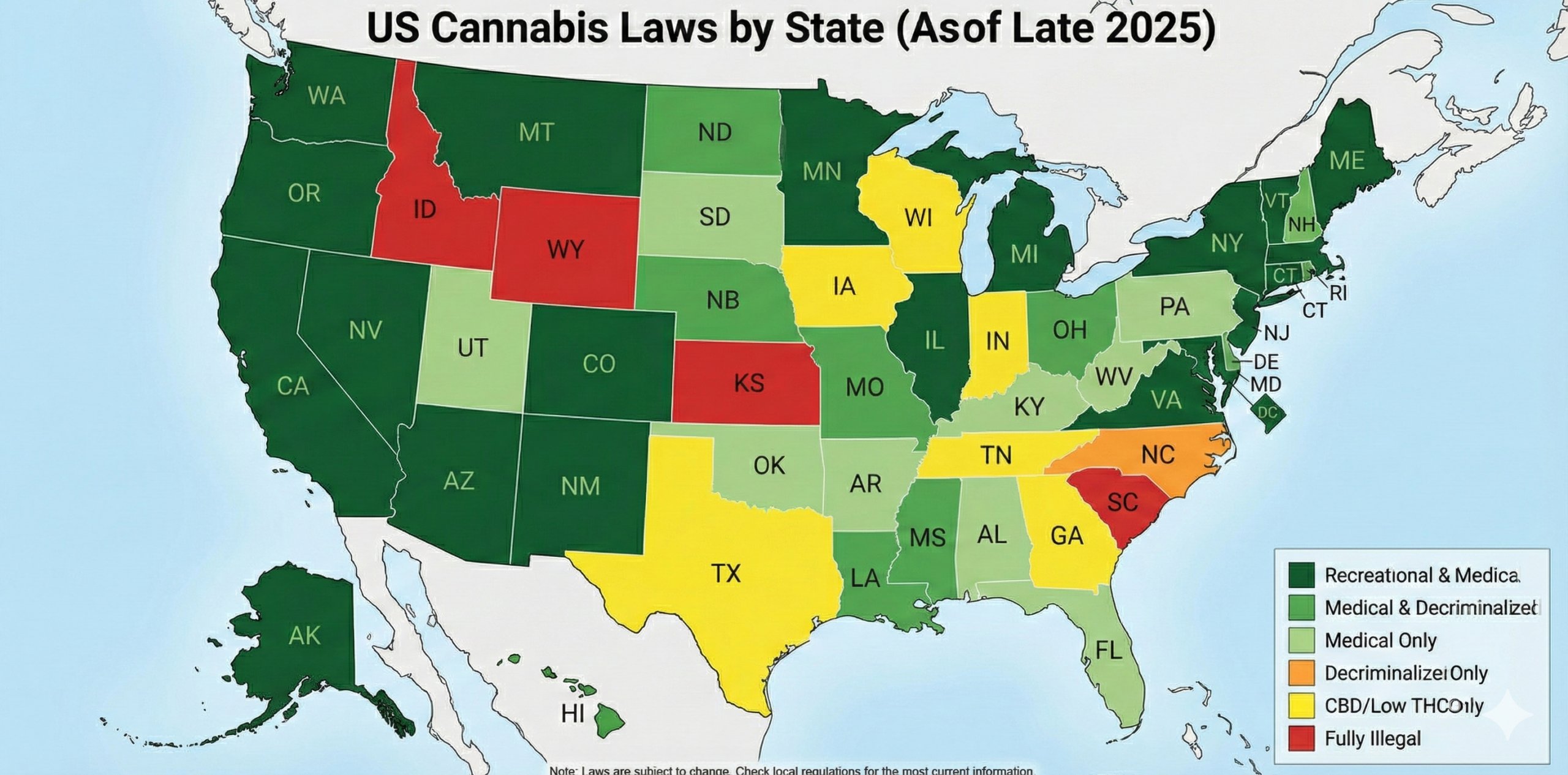 Map of US Cannabis Laws 2025